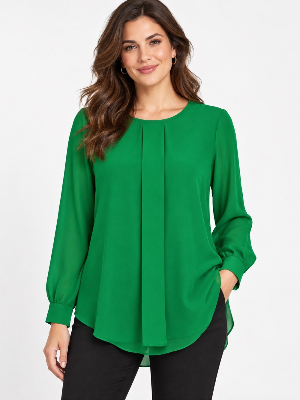 Vince Camuto Emerald Green Pleated Front Blouse